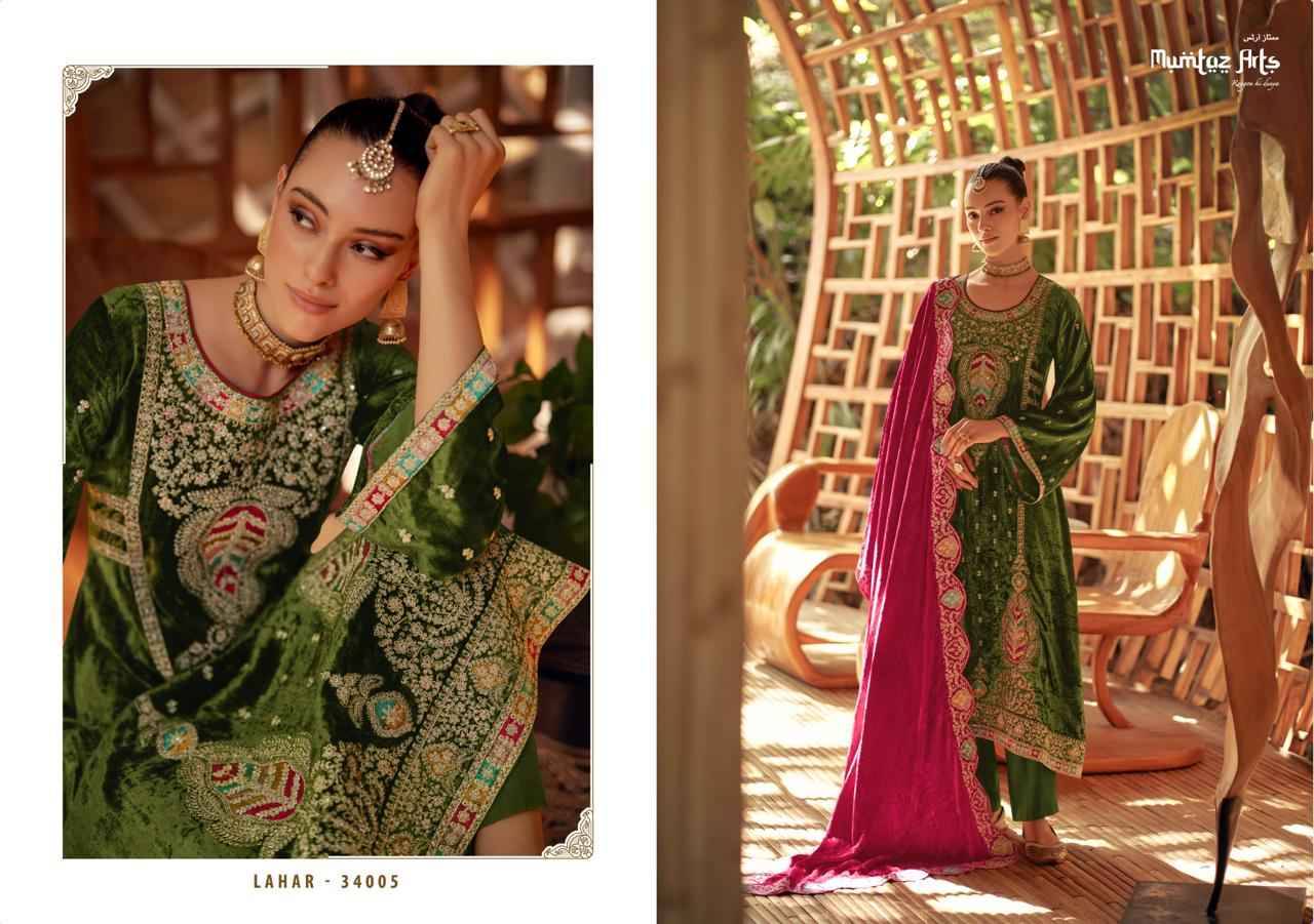 Lahar By Mumtaz Arts 34001 To 34006 Series Beautiful Pakistani Suits Colorful Stylish Fancy Casual Wear & Ethnic Wear Pure Viscose Velvet Dresses At Wholesale Price