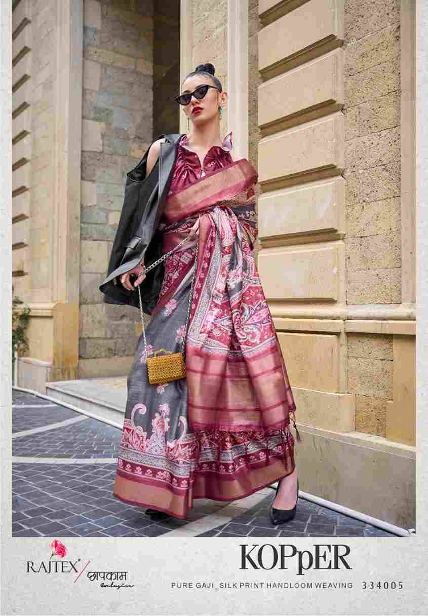 Kopper By Raj Tex 334001 To 334010 Series Indian Traditional Wear Collection Beautiful Stylish Fancy Colorful Party Wear & Occasional Wear Silk Digital Print Sarees At Wholesale Price