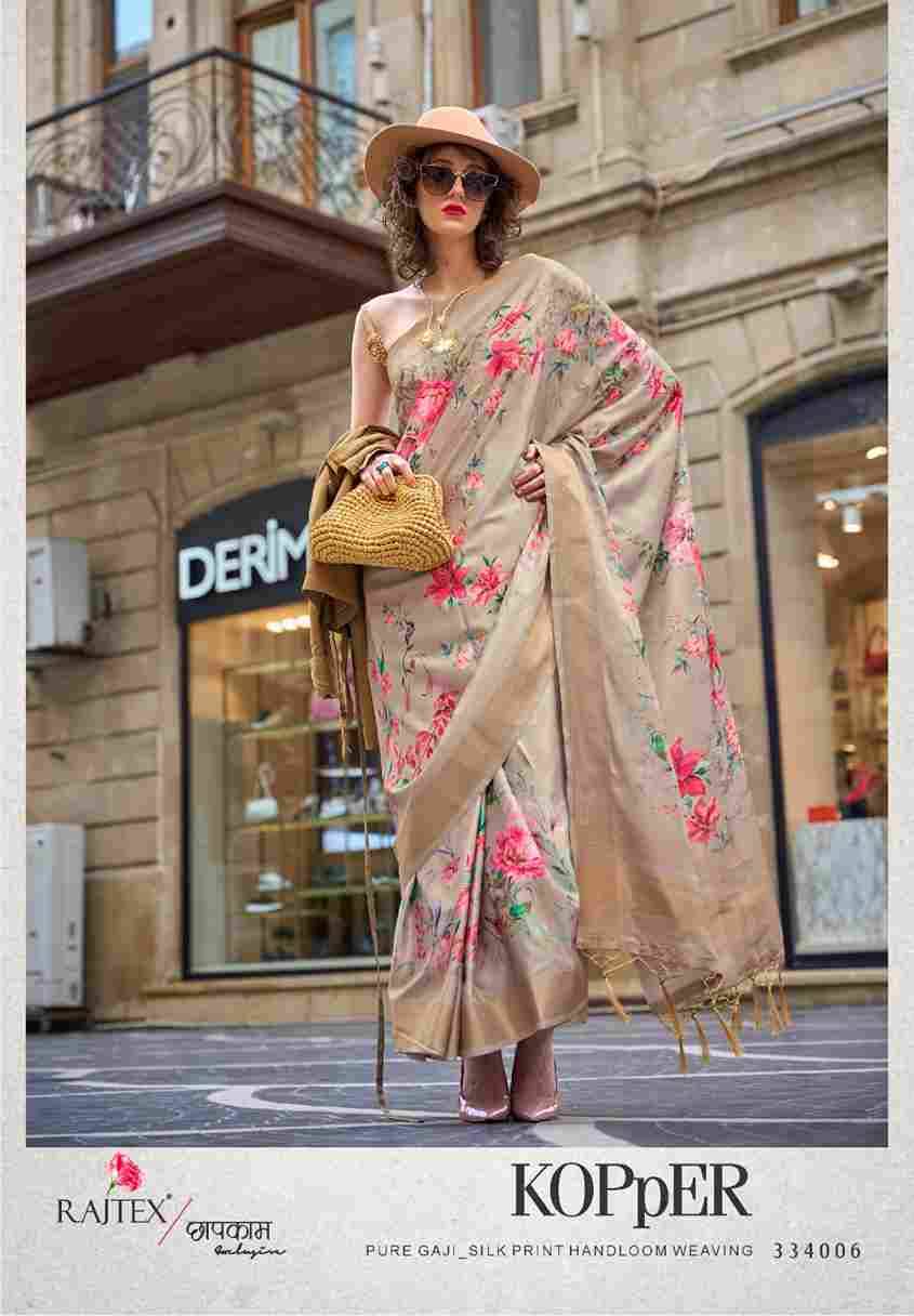 Kopper By Raj Tex 334001 To 334010 Series Indian Traditional Wear Collection Beautiful Stylish Fancy Colorful Party Wear & Occasional Wear Silk Digital Print Sarees At Wholesale Price
