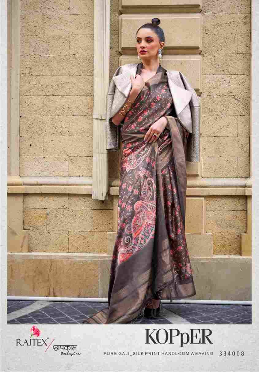 Kopper By Raj Tex 334001 To 334010 Series Indian Traditional Wear Collection Beautiful Stylish Fancy Colorful Party Wear & Occasional Wear Silk Digital Print Sarees At Wholesale Price