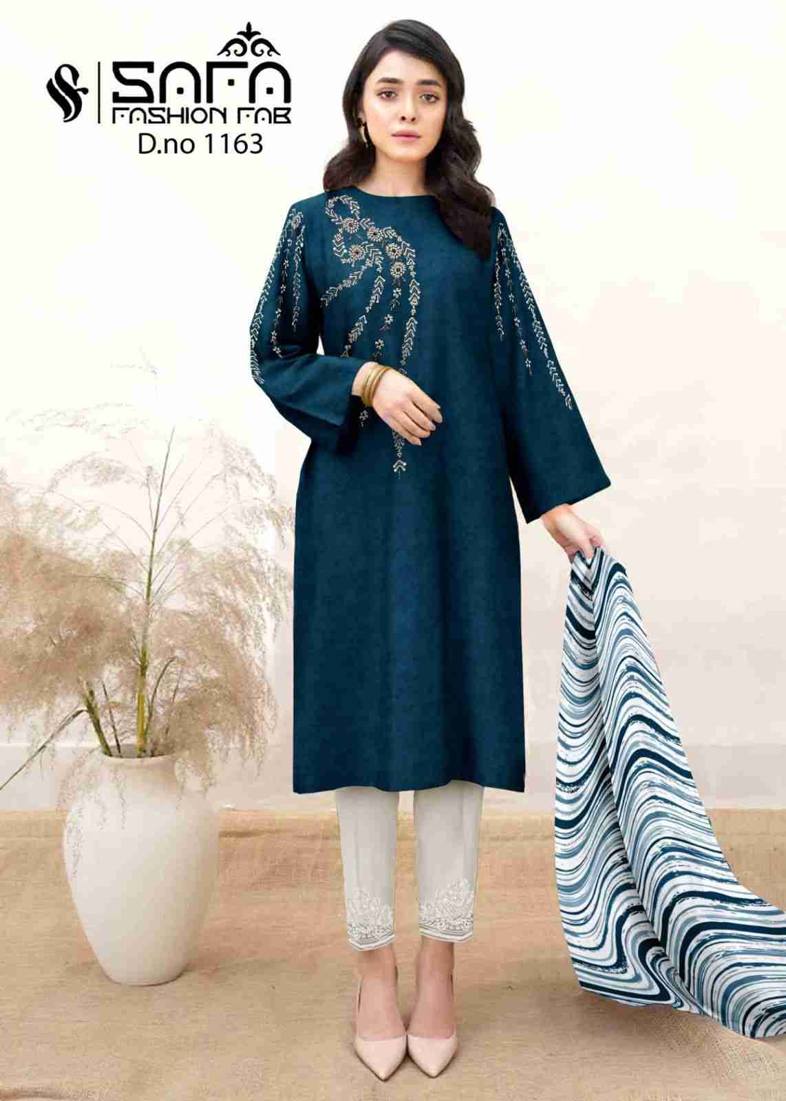 Safa 1163 Colours By Safa Fashion 1163-A To 1163-C Series Pakistani Suits Collection Beautiful Stylish Fancy Colorful Party Wear & Occasional Wear Heavy Fancy Embroidered Dresses At Wholesale Price