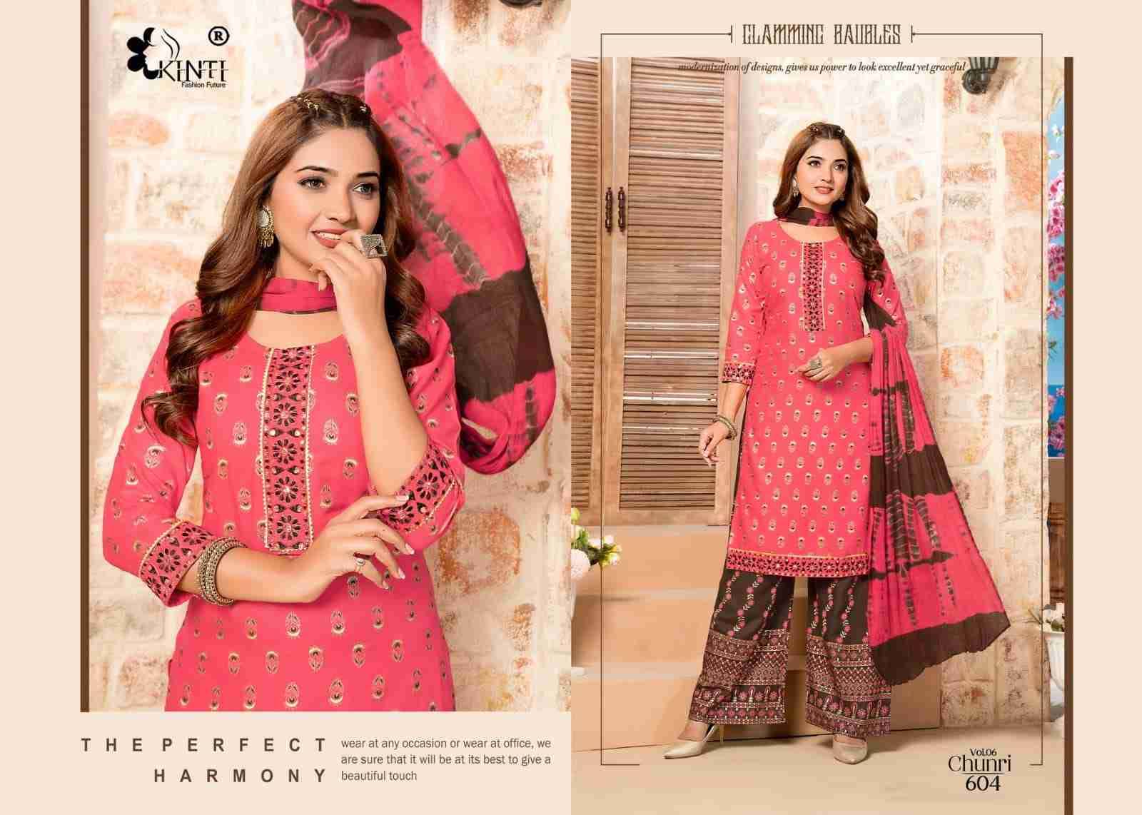 Chunri Vol-6 By Kinti 601 To 606 Series Beautiful Festive Suits Colorful Stylish Fancy Casual Wear & Ethnic Wear Heavy Rayon Dresses At Wholesale Price