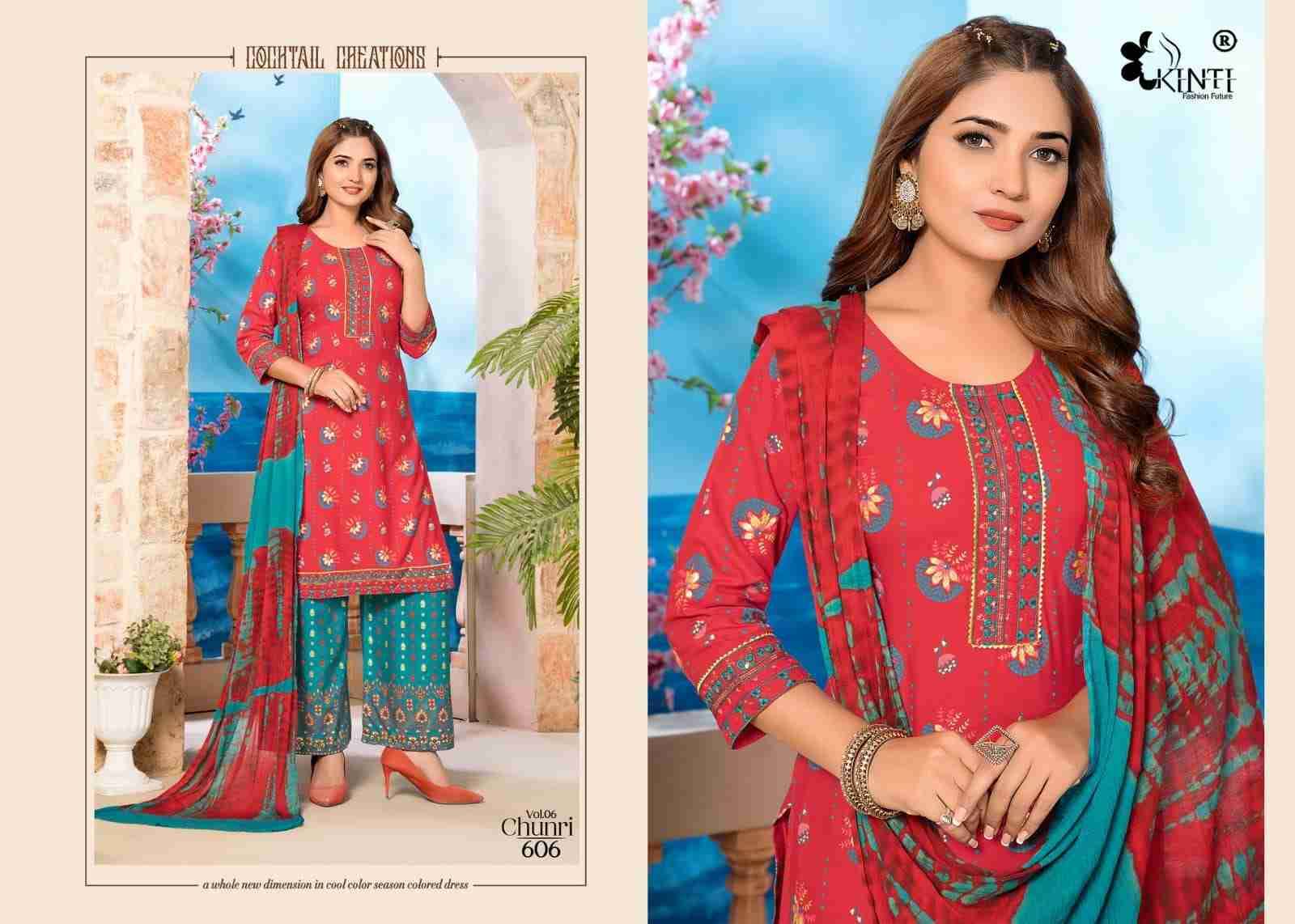 Chunri Vol-6 By Kinti 601 To 606 Series Beautiful Festive Suits Colorful Stylish Fancy Casual Wear & Ethnic Wear Heavy Rayon Dresses At Wholesale Price
