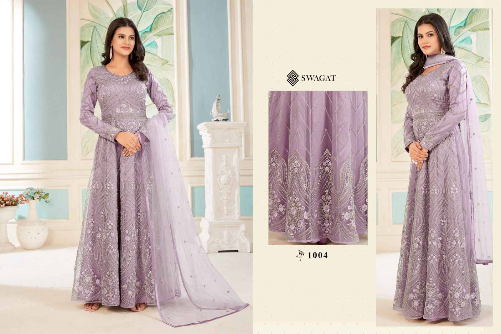 Swagat 1001 Series By Swagat 1001 To 1004 Series Designer Anarkali Suits Collection Beautiful Stylish Fancy Colorful Party Wear & Occasional Wear Net Dresses At Wholesale Price