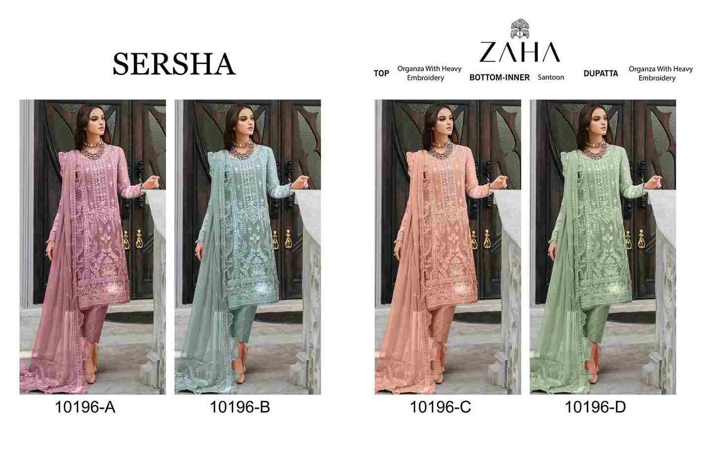 Sersha By Zaha 10196-A To 10196-D Series Beautiful Pakistani Suits Stylish Fancy Colorful Party Wear & Occasional Wear Organza Embroidered Dresses At Wholesale Price