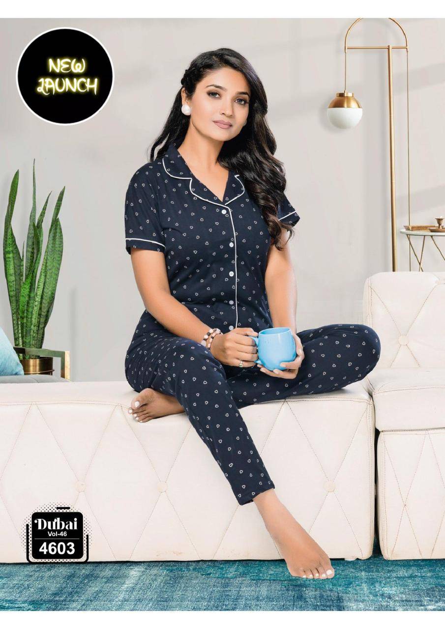 Dubai Vol-46 By Fashion Talk 4601 To 4604 Series Beautiful Stylish Fancy Colorful Casual Wear & Ethnic Wear Hosiery Cotton Night Suits At Wholesale Price