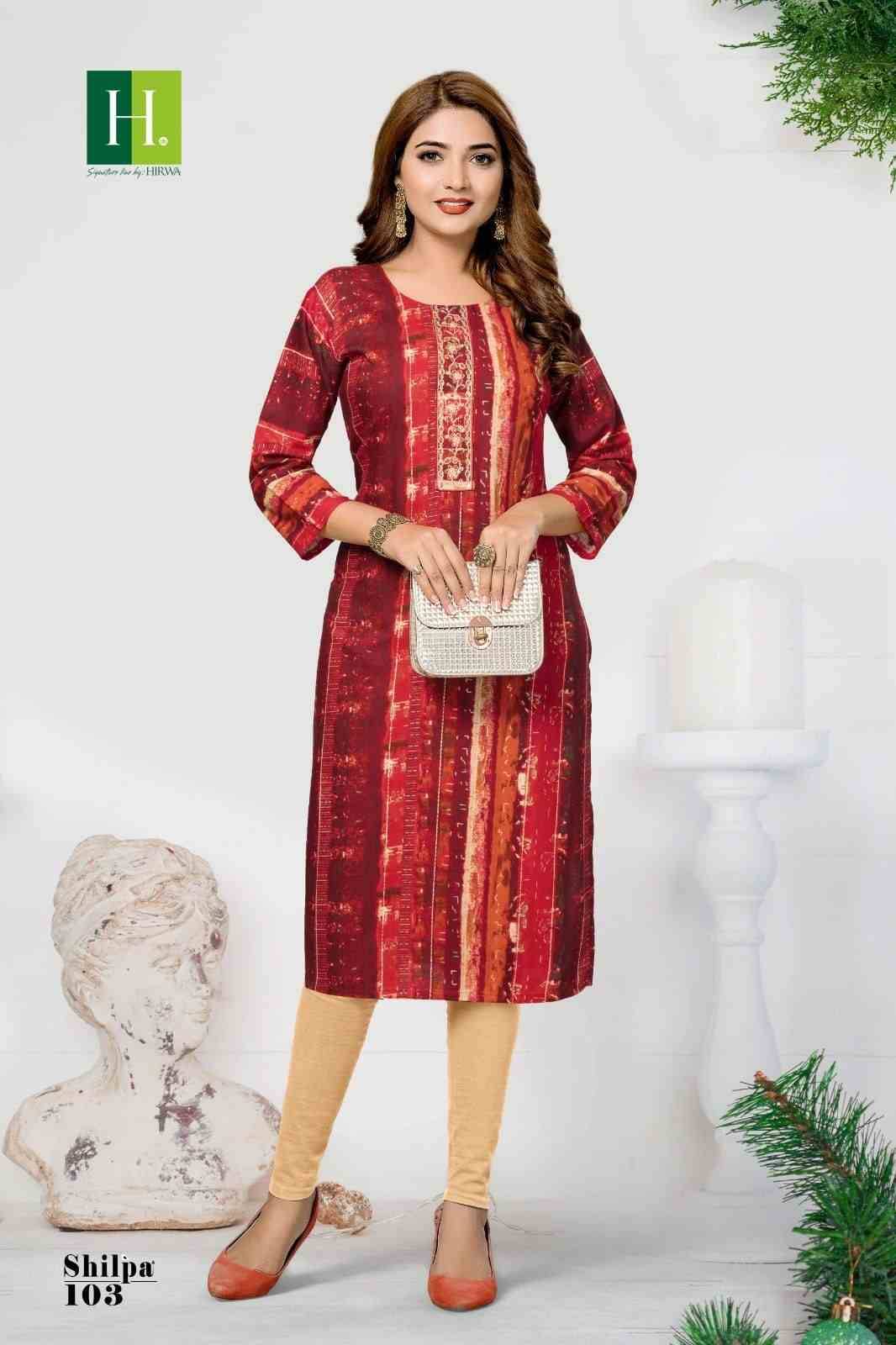 Shilpa By Hirwa 101 To 104 Series Designer Stylish Fancy Colorful Beautiful Party Wear & Ethnic Wear Collection Rayon Foil Kurtis At Wholesale Price