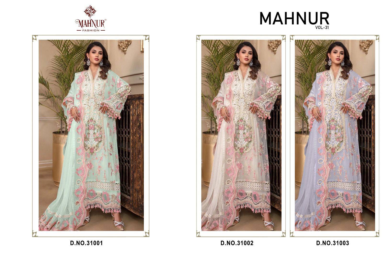Mahnur Vol-31 By Mahnur Fashion 31001 To 31003 Series Designer Pakistani Suits Beautiful Stylish Fancy Colorful Party Wear & Occasional Wear Georgette Embroidered Dresses At Wholesale Price