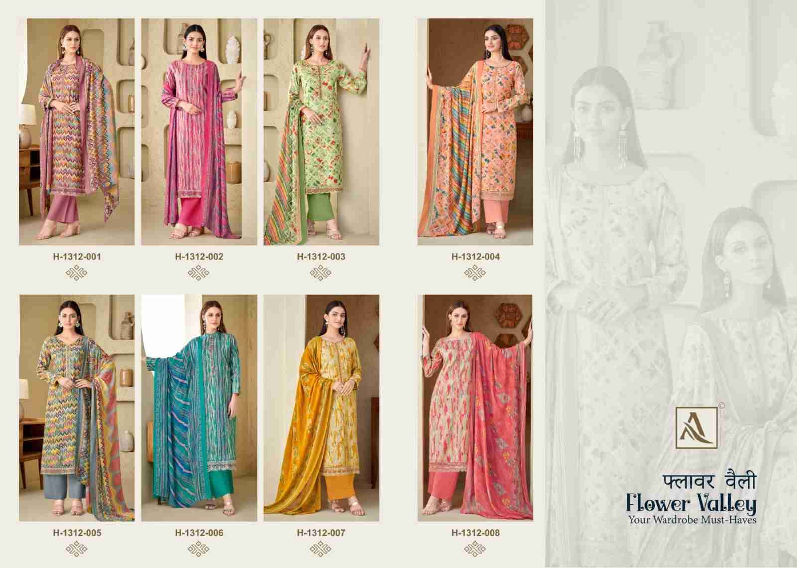 Flower Valley By Alok Suit 1312-001 To 1312-008 Series Beautiful Festive Suits Colorful Stylish Fancy Casual Wear & Ethnic Wear Pure Viscose Muslin Print With Embroidered Dresses At Wholesale Price