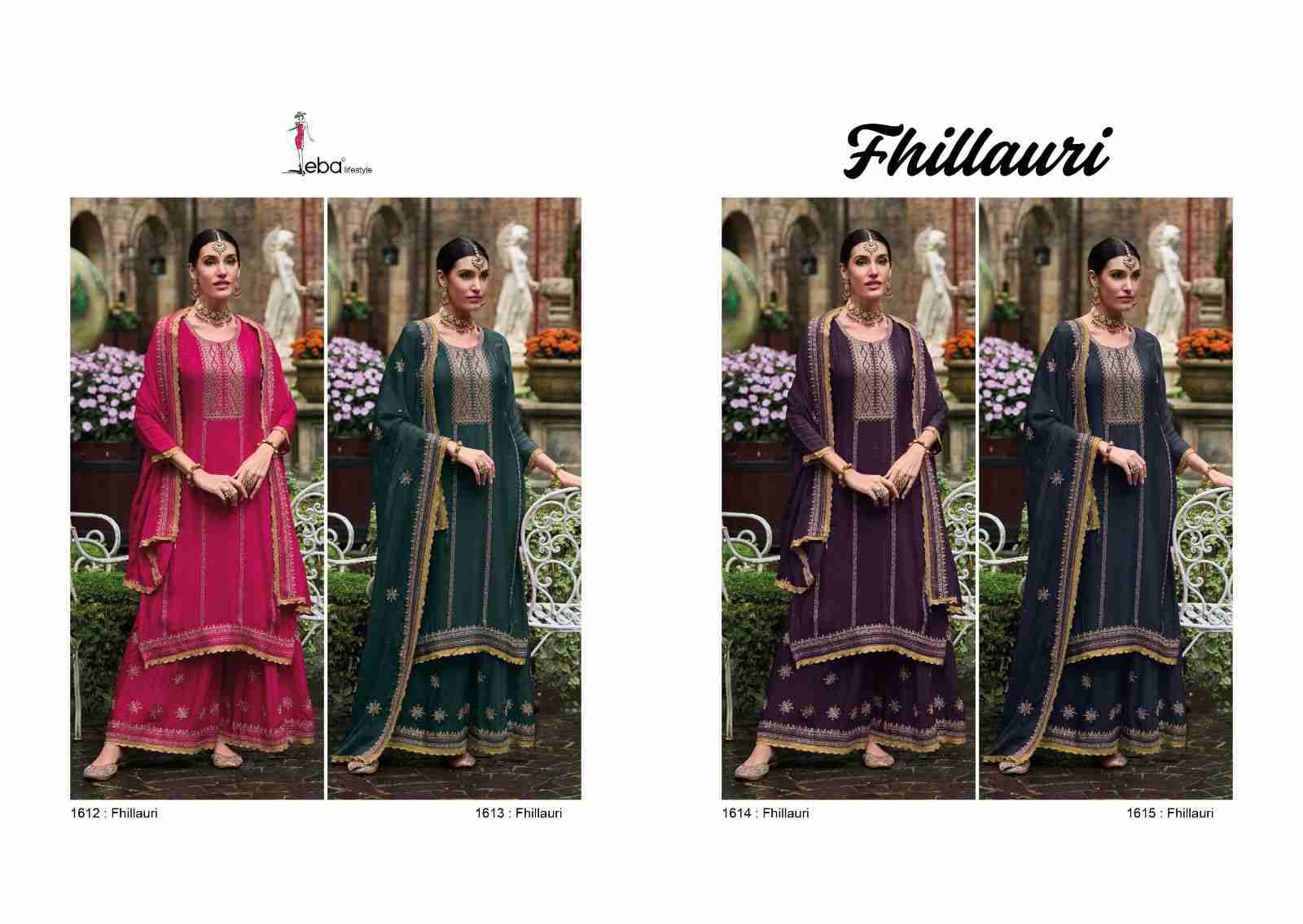 Fhillauri By Eba Lifestyle 1612 To 1615 Series Designer Sharara Suits Beautiful Stylish Fancy Colorful Party Wear & Occasional Wear Chinnon With Embroidery Dresses At Wholesale Price