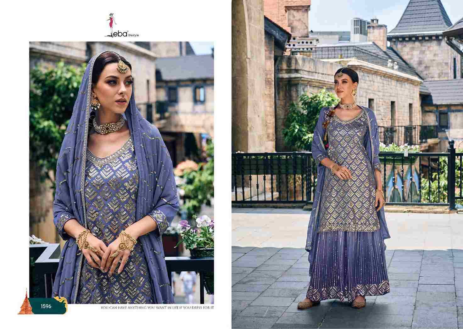 Mehak By Eba Lifestyle 1596 To 1599 Series Sharara Suits Beautiful Fancy Colorful Stylish Party Wear & Occasional Wear Faux Georgette With Embroidery Dresses At Wholesale Price