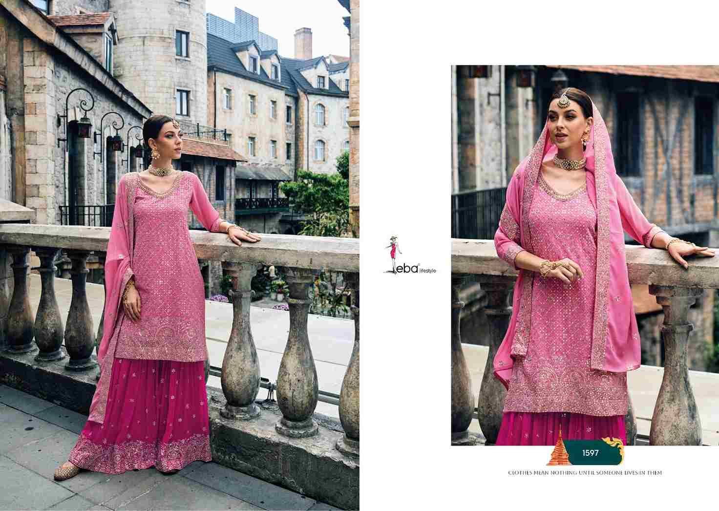 Mehak By Eba Lifestyle 1596 To 1599 Series Sharara Suits Beautiful Fancy Colorful Stylish Party Wear & Occasional Wear Faux Georgette With Embroidery Dresses At Wholesale Price