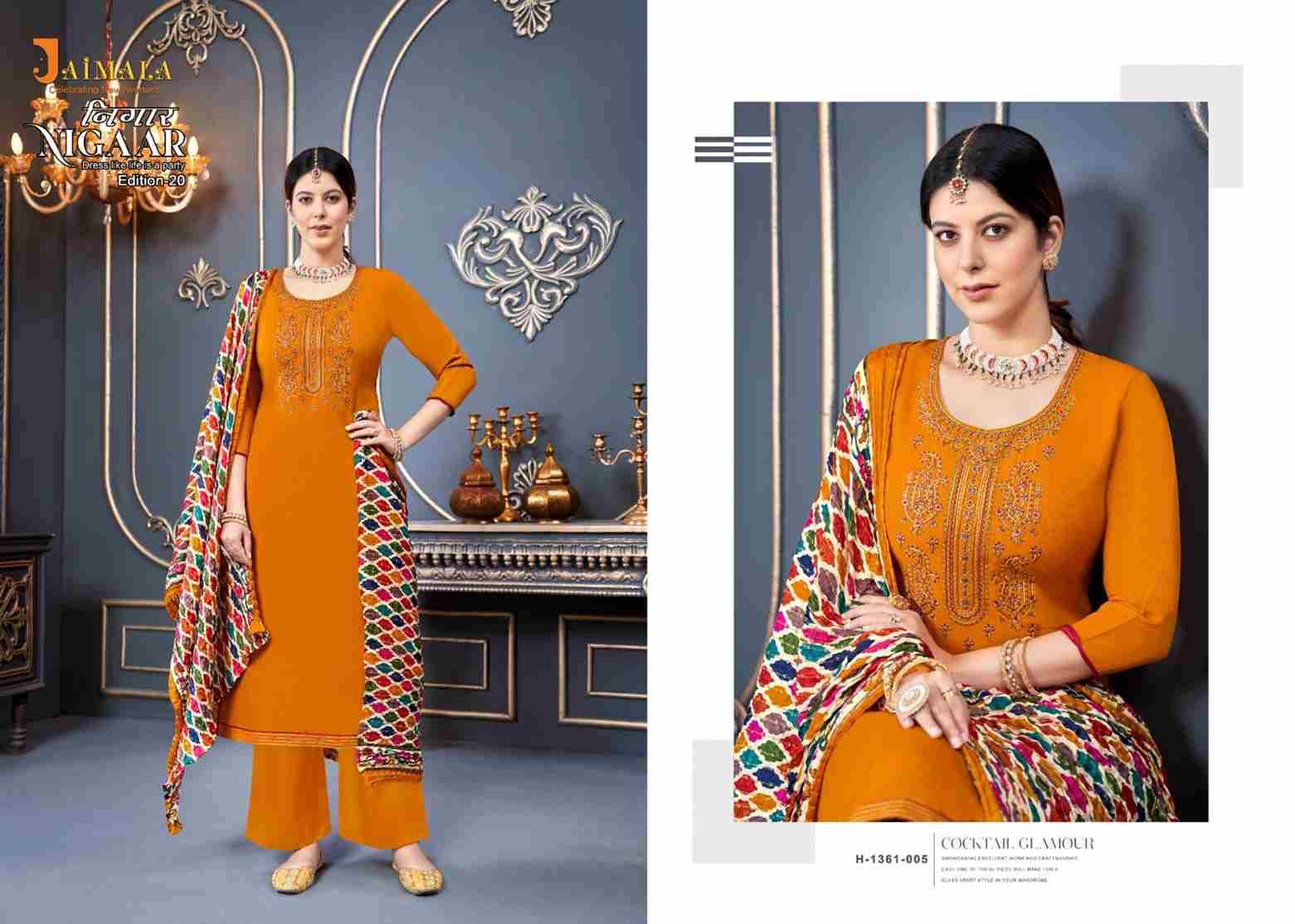 Nigaar Vol-20 By Jaimala 1361-001 To 1361-008 Series Designer Festive Suits Beautiful Fancy Stylish Colorful Party Wear & Occasional Wear Pure Rayon Slub Dresses At Wholesale Price