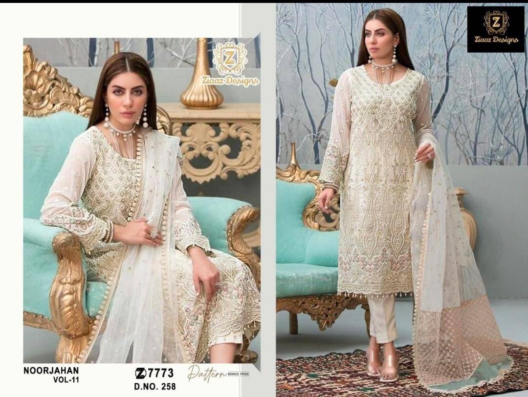 Noorjahan Vol-11 By Ziaaz Designs Designer Pakistani Suits Beautiful Fancy Stylish Colorful Party Wear & Occasional Wear Pure Georgette Embroidery Dresses At Wholesale Price