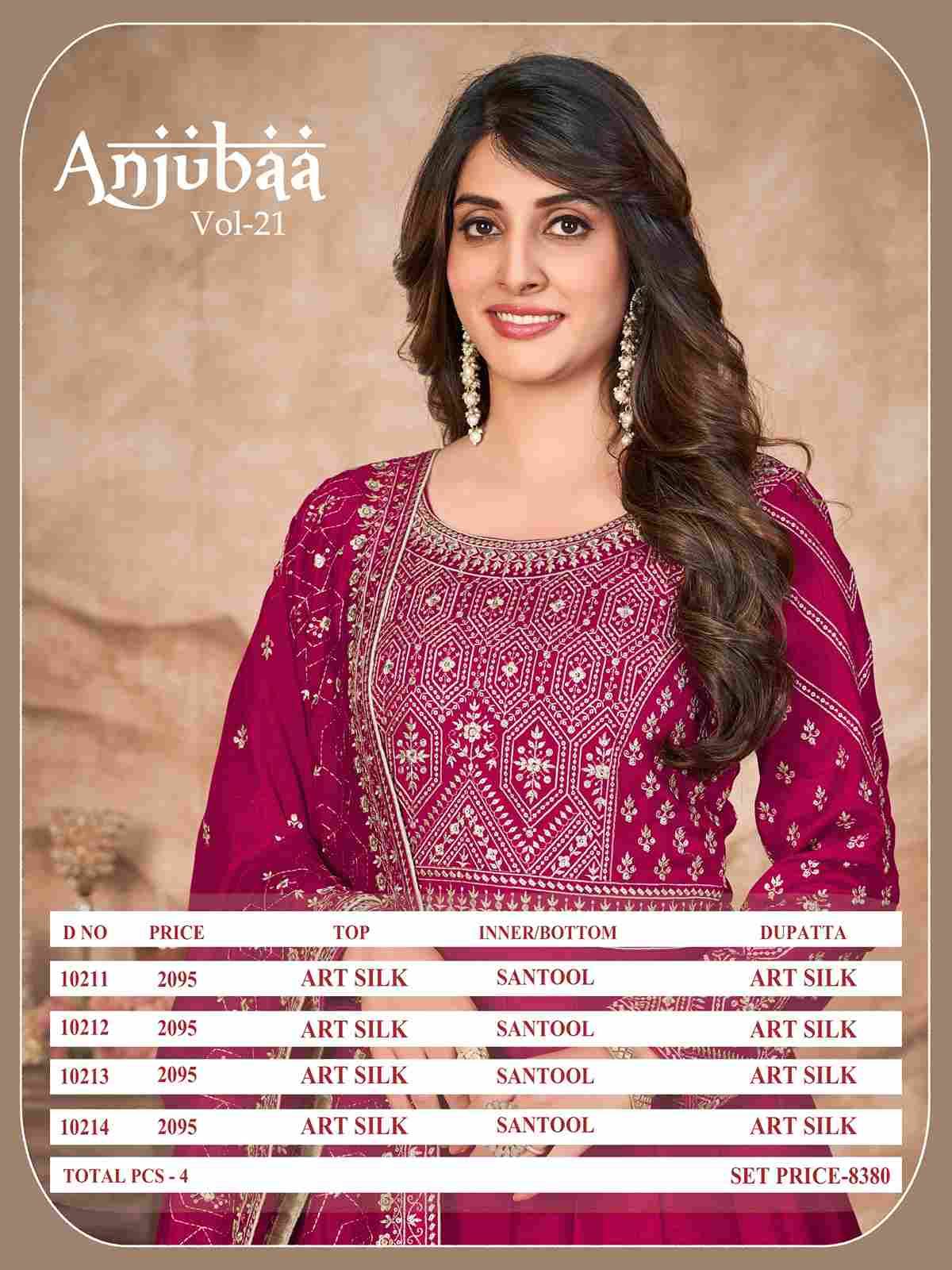 Anjubaa Vol-21 By Fashid Wholesale 10211 To 10214 Series Beautiful Anarkali Suits Colorful Stylish Fancy Casual Wear & Ethnic Wear Art Silk Embroidered Dresses At Wholesale Price