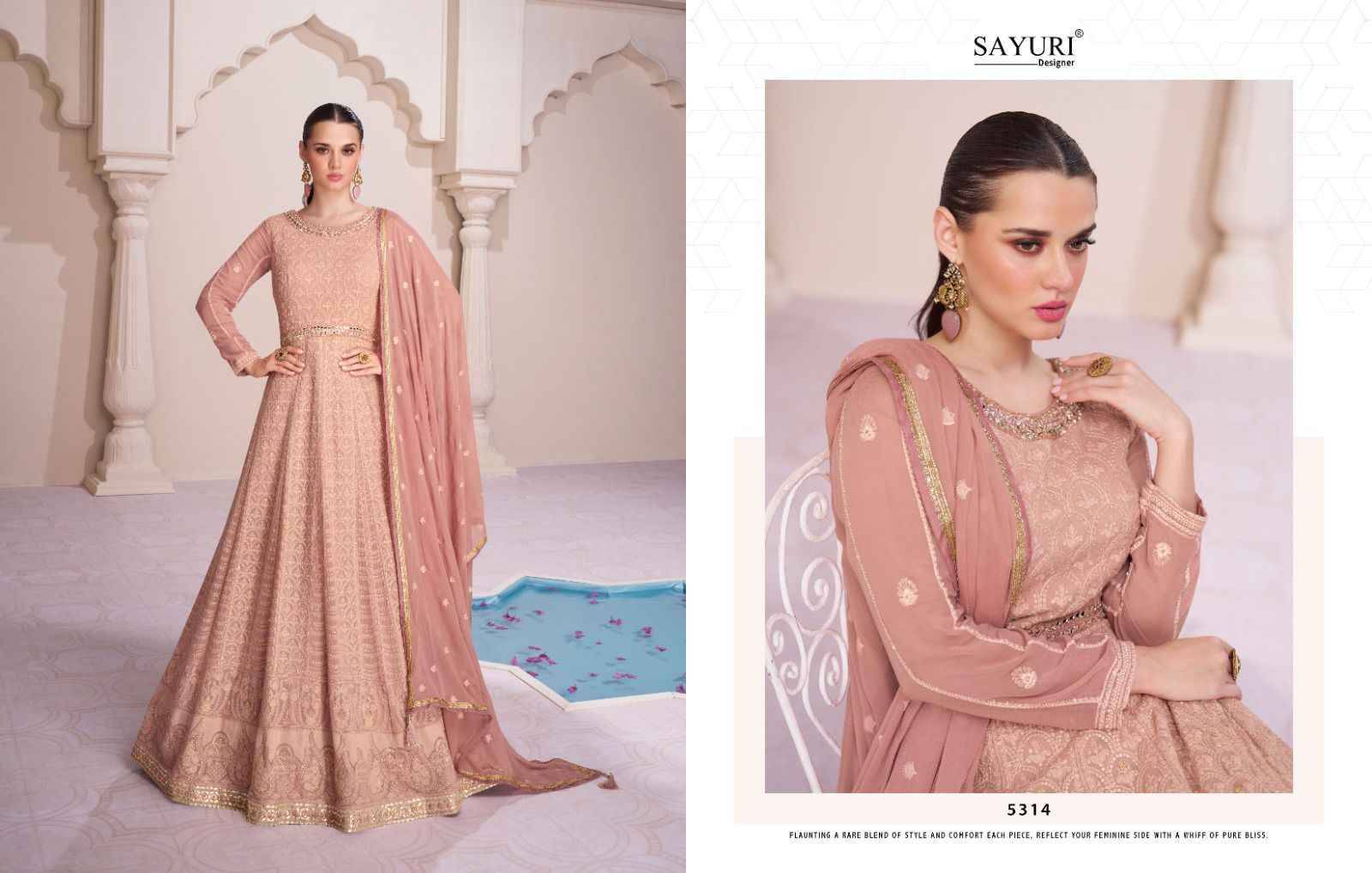 Farida By Sayuri 5313 To 5315 Series Beautiful Stylish Fancy Colorful Casual Wear & Ethnic Wear Faux Georgette With Work Gowns With Dupatta At Wholesale Price