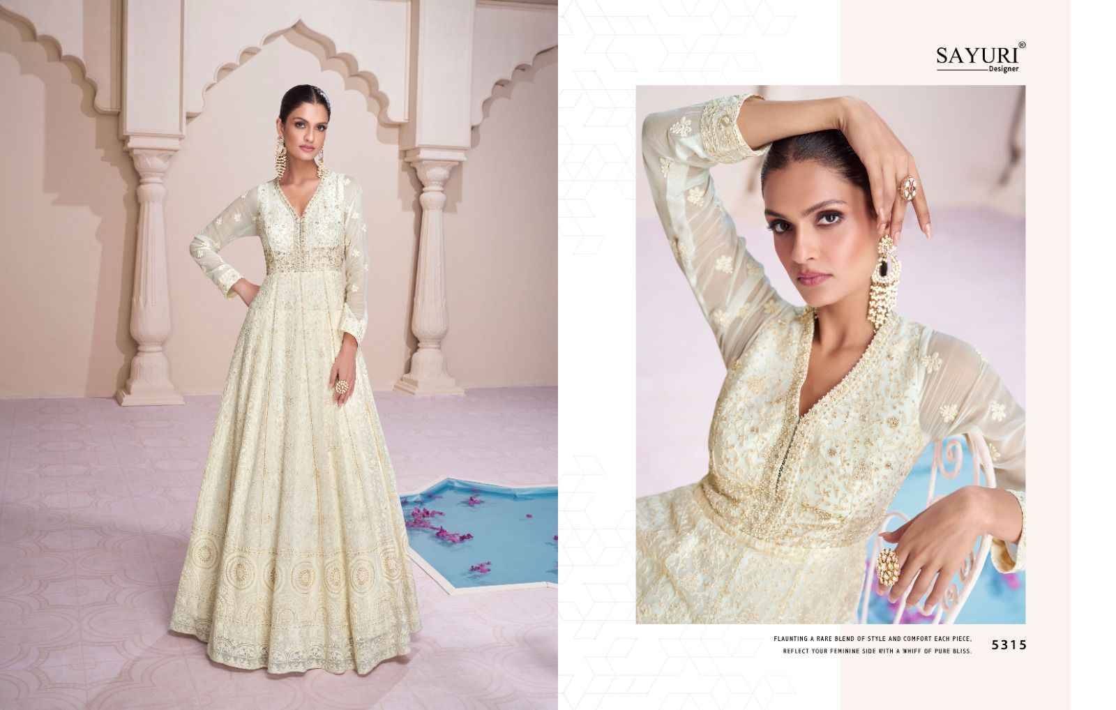 Farida By Sayuri 5313 To 5315 Series Beautiful Stylish Fancy Colorful Casual Wear & Ethnic Wear Faux Georgette With Work Gowns With Dupatta At Wholesale Price
