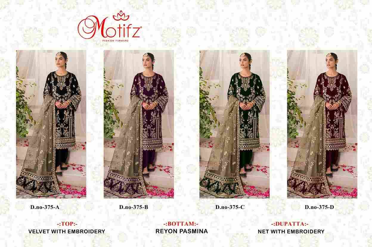 Motifz Hit Design 375 Colours By Motifz 375-A To 375-D Series Beautiful Pakistani Suits Colorful Stylish Fancy Casual Wear & Ethnic Wear Heavy Velvet Embroidered Dresses At Wholesale Price