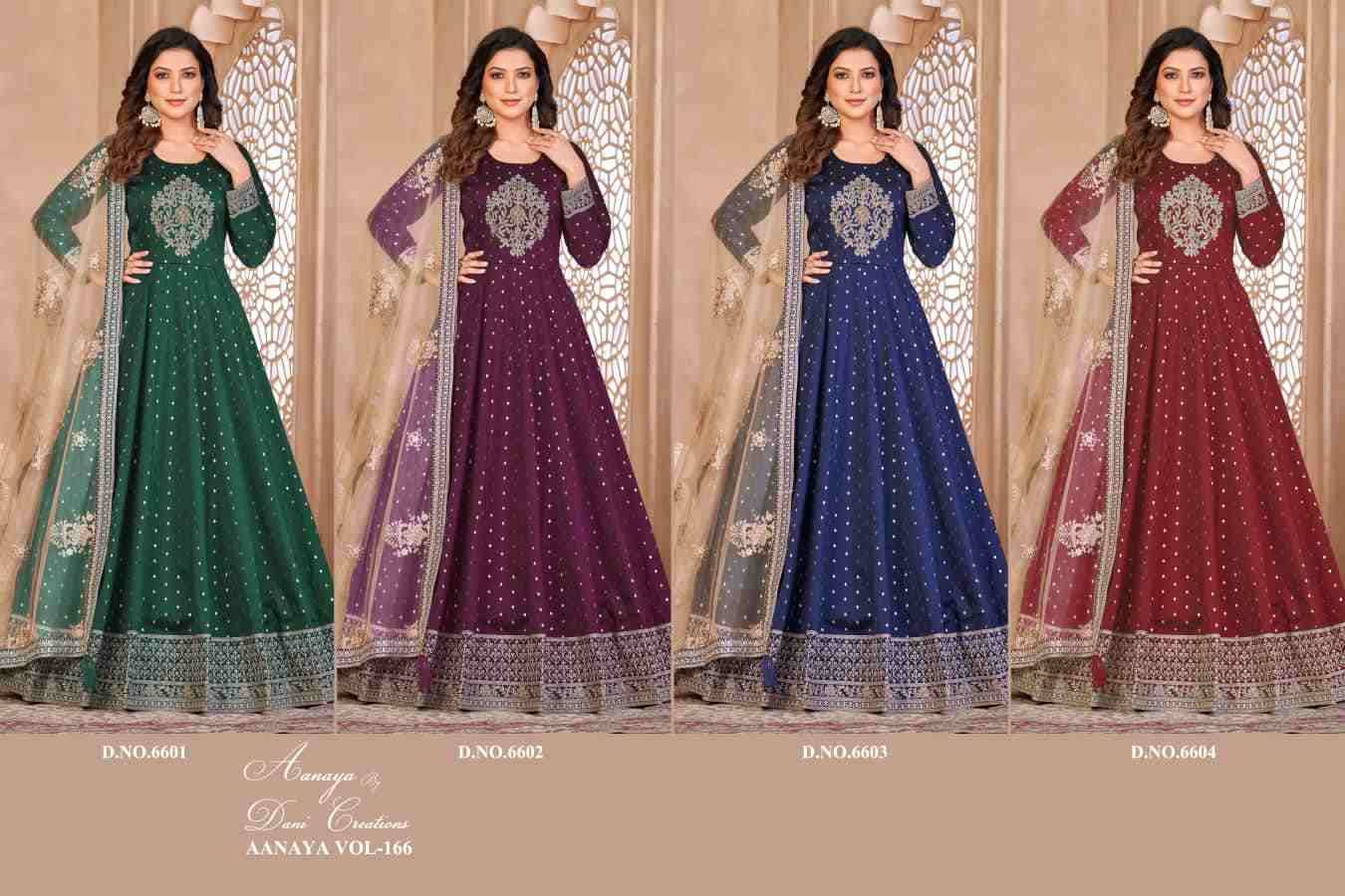 Aanaya Vol-166 By Twisha 6601 To 6604 Series Designer Anarkali Suits Beautiful Stylish Fancy Colorful Party Wear & Occasional Wear Tafeta Butti Dresses At Wholesale Price