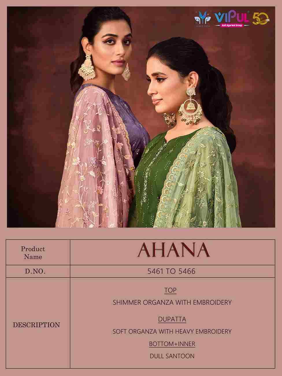 Ahana By Vipul Fashion 5461 To 5466 Series Beautiful Suits Colorful Stylish Fancy Casual Wear & Ethnic Wear Organza Embroidered Dresses At Wholesale Price