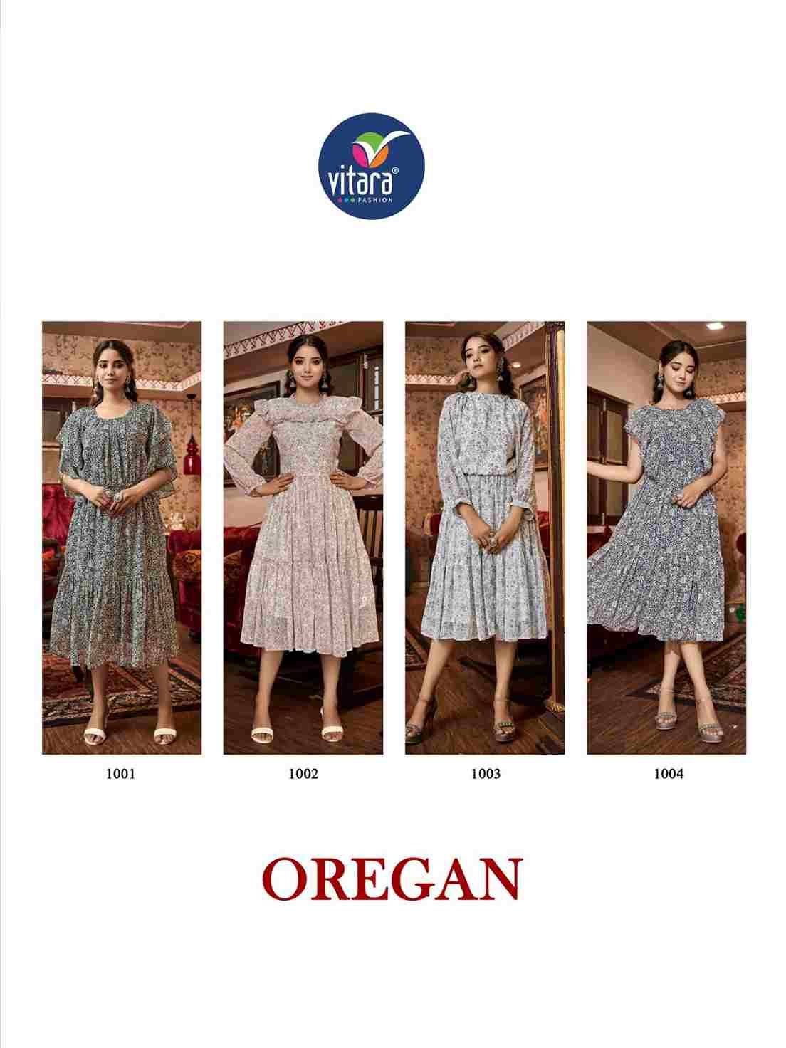 Oregan By Vitara 1001 To 1004 Series Designer Stylish Fancy Colorful Beautiful Party Wear & Ethnic Wear Collection Faux Georgette Print Kurtis At Wholesale Price