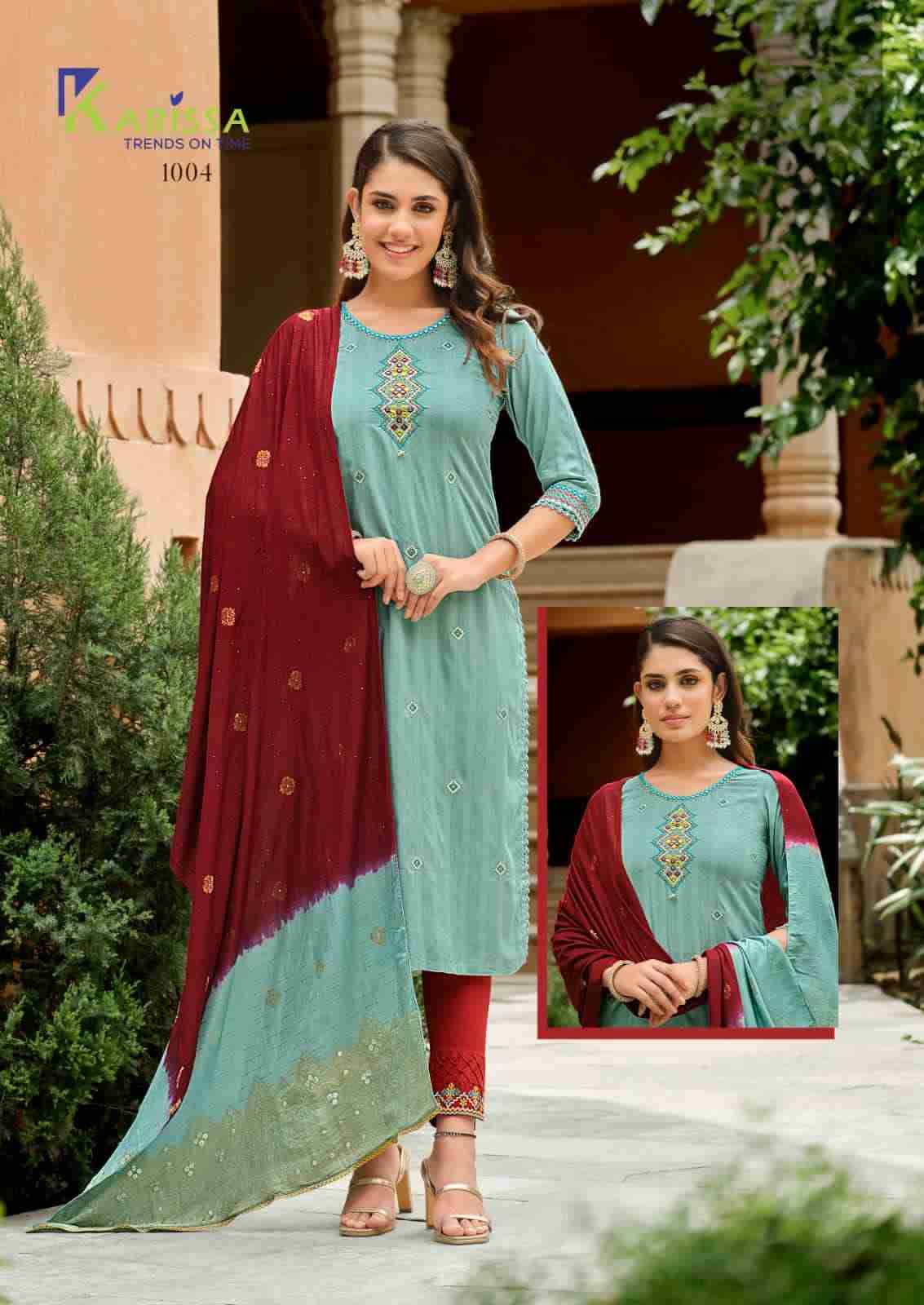 Anushka By Karissa 1001 To 1006 Series Beautiful Stylish Festive Suits Fancy Colorful Casual Wear & Ethnic Wear & Ready To Wear Viscose Rayon Dresses At Wholesale Price