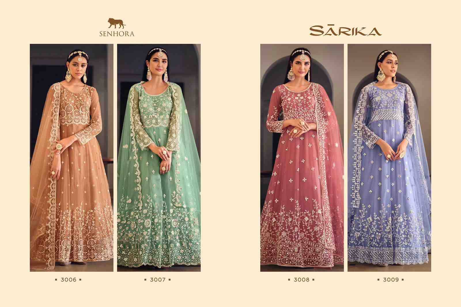 Sarika By Senhora Dresses 3006 To 3009 Series Designer Anarkali Suits Beautiful Stylish Fancy Colorful Party Wear & Occasional Wear Net Embroidered Dresses At Wholesale Price