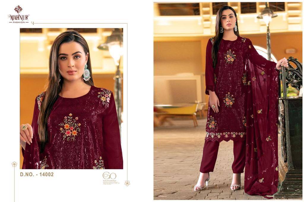 Emaan Adeel Premium Collection Vol-14 By Mahnur Fashion 14001 To 14003 Series Beautiful Pakistani Suits Colorful Stylish Fancy Casual Wear & Ethnic Wear Heavy Georgette With Embroidered Dresses At Wholesale Price