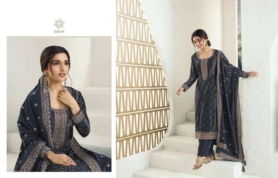 Kanval By Vinay Fashion 65671 To 65676 Series Beautiful Festive Suits Colorful Stylish Fancy Casual Wear & Ethnic Wear Velvet Embroidered Dresses At Wholesale Price