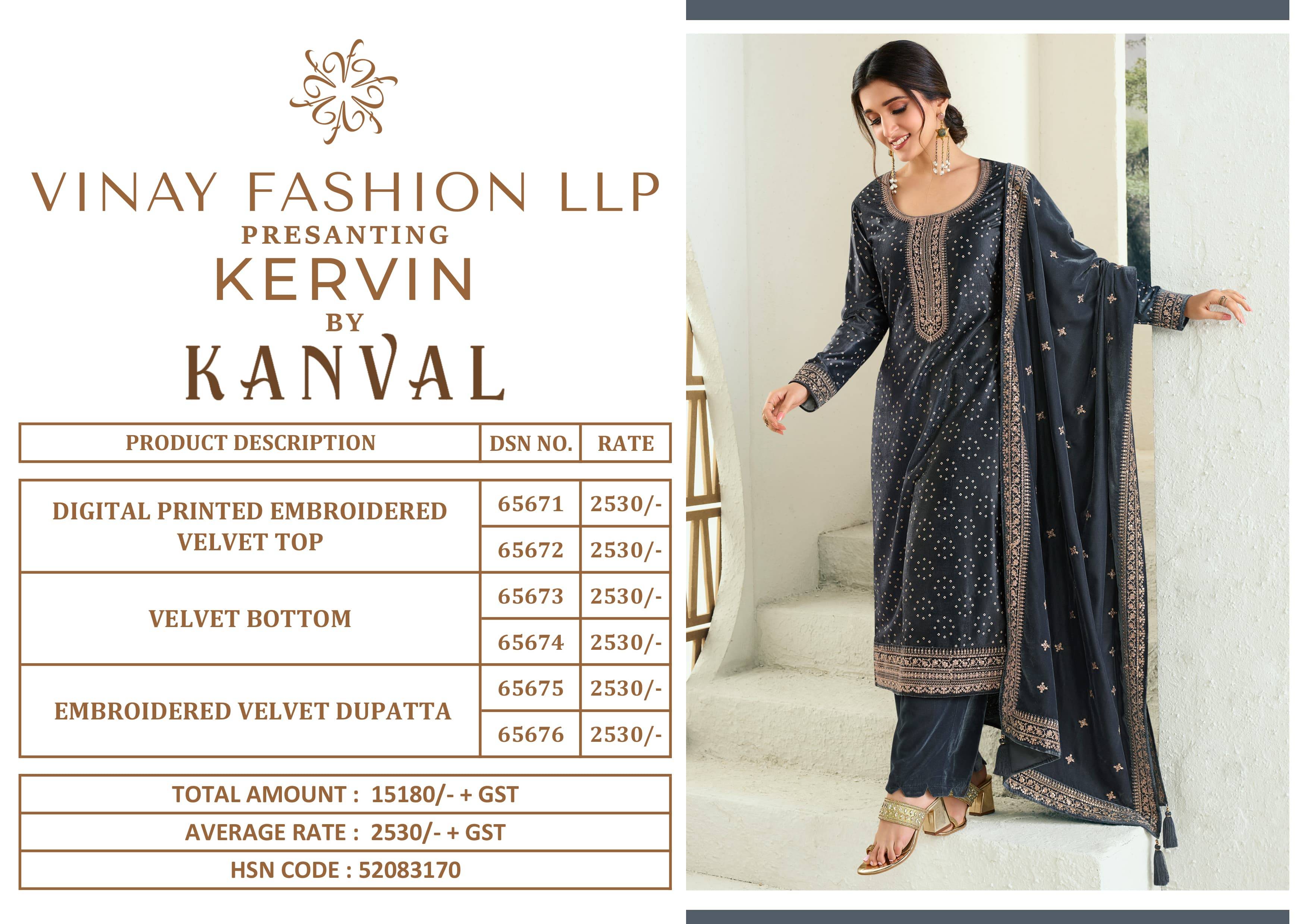 Kanval By Vinay Fashion 65671 To 65676 Series Beautiful Festive Suits Colorful Stylish Fancy Casual Wear & Ethnic Wear Velvet Embroidered Dresses At Wholesale Price