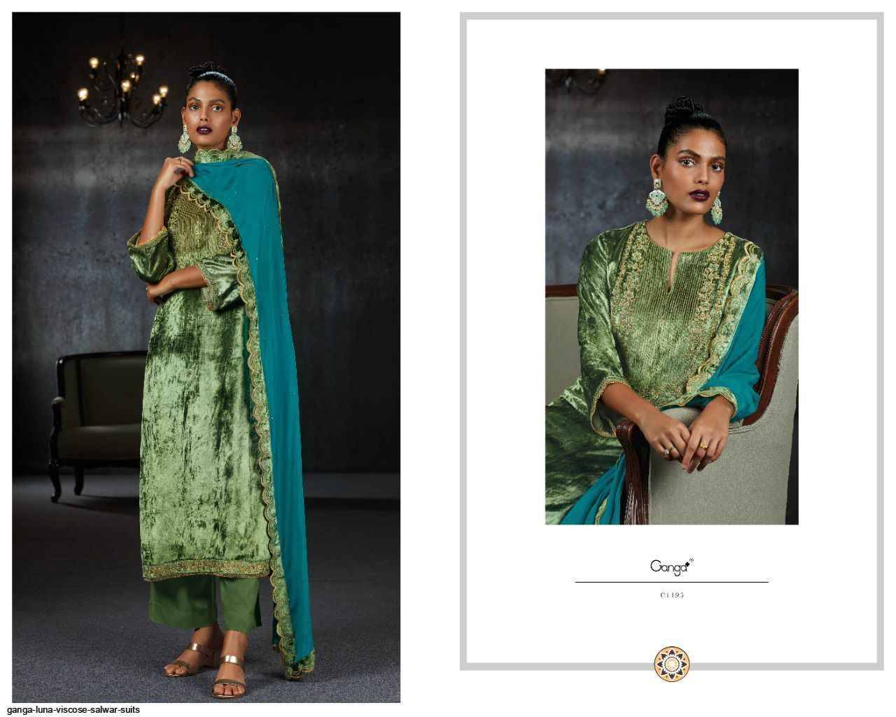 Luna By Ganga Fashion 1193 To 1198 Series Beautiful Stylish Festive Suits Fancy Colorful Casual Wear & Ethnic Wear & Ready To Wear Pure Viscose Velvet Dresses At Wholesale Price