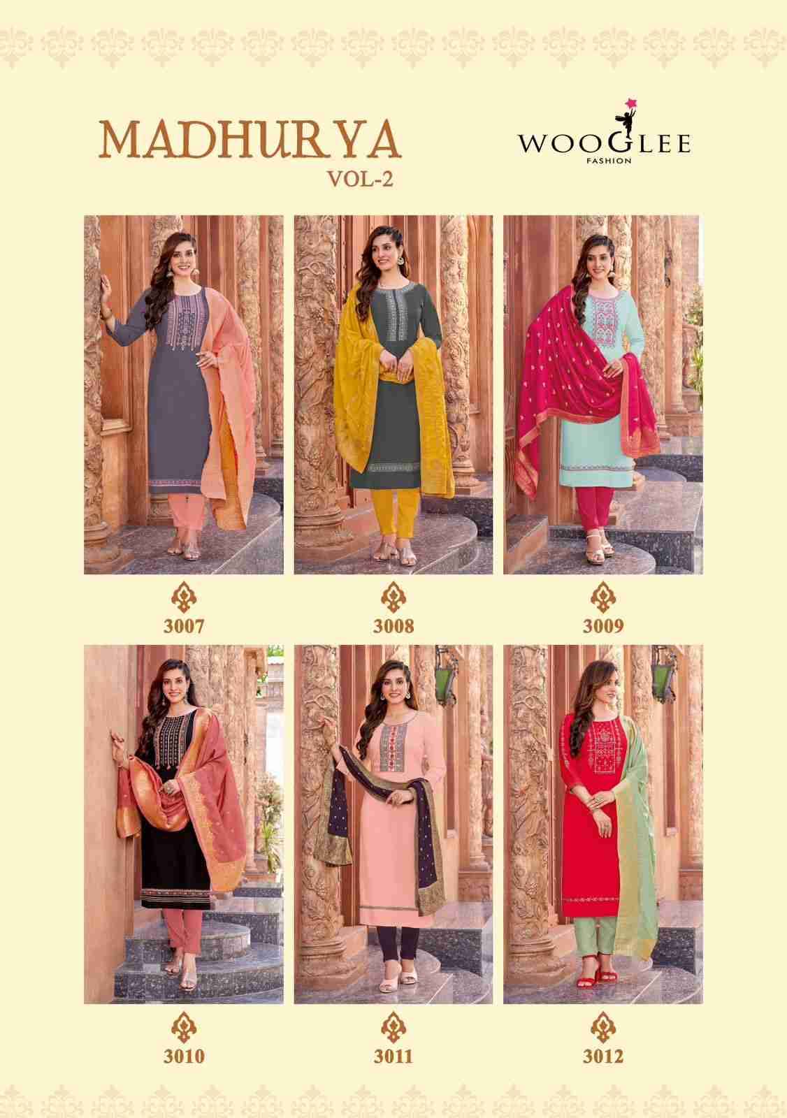 Madhurya Vol-2 By Wooglee 3007 To 3012 Series Beautiful Festive Suits Colorful Stylish Fancy Casual Wear & Ethnic Wear Rayon Weaving Dresses At Wholesale Price