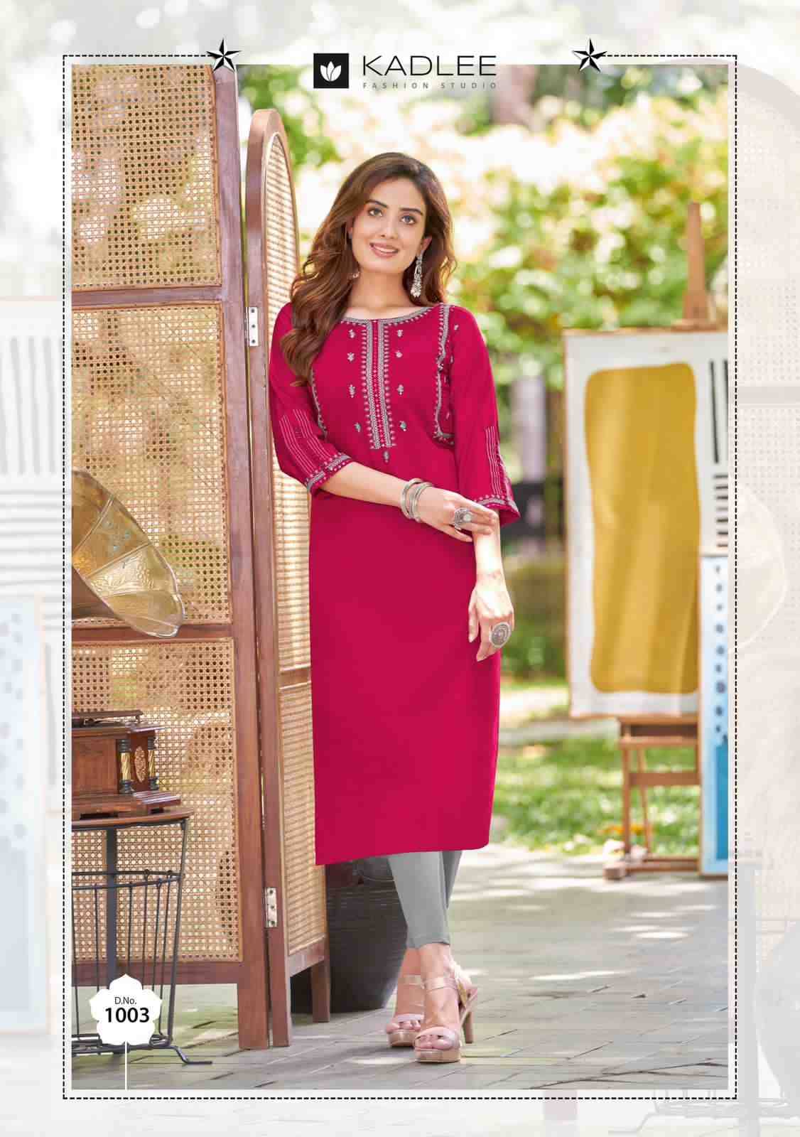 Morni By Kadlee 1001 To 1006 Series Designer Stylish Fancy Colorful Beautiful Party Wear & Ethnic Wear Collection Heavy Rayon Embroidered Kurtis At Wholesale Price