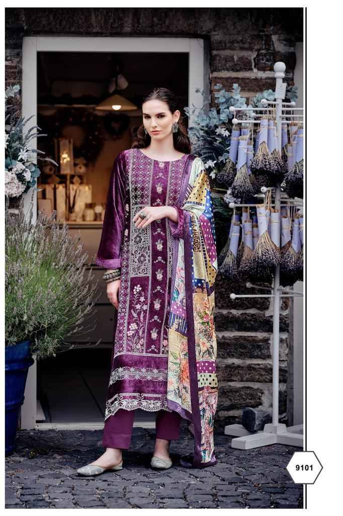 Qataar By Aiqa 9101 To 9108 Series Beautiful Suits Colorful Stylish Fancy Casual Wear & Ethnic Wear Pure Velvet With Work Dresses At Wholesale Price