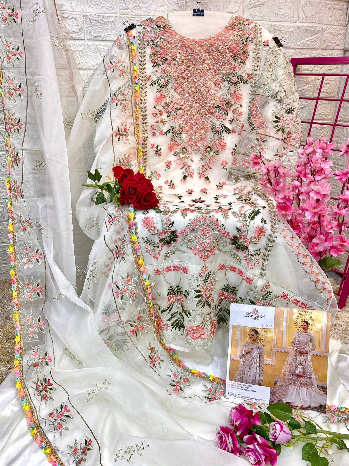 Ramsha Hit Design 597 By Ramsha Beautiful Pakistani Suits Colorful Stylish Fancy Casual Wear & Ethnic Wear Organza Embroidered Dresses At Wholesale Price
