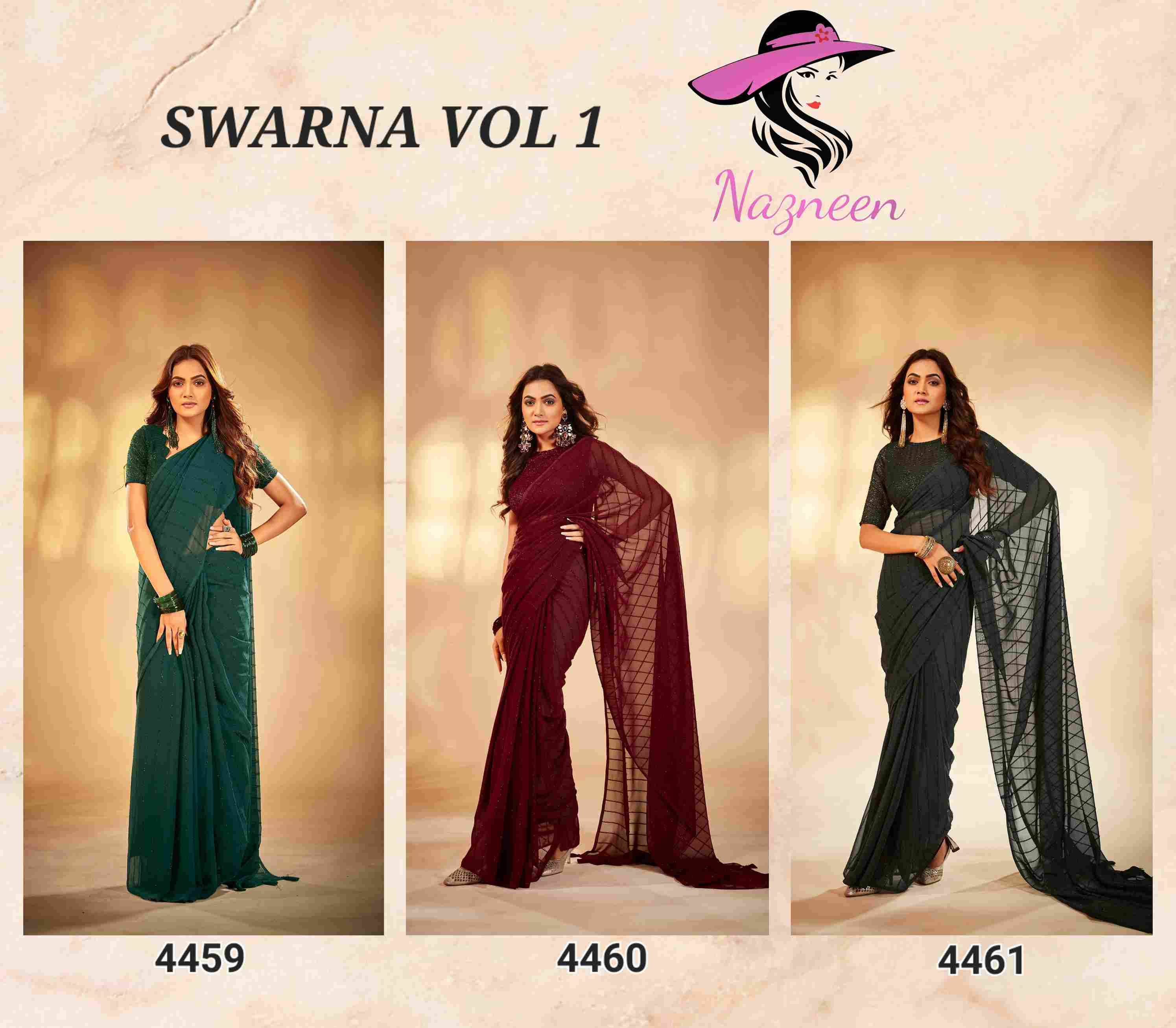 Swarna Vol-1 By Nazneen 4459 To 4461 Series Indian Traditional Wear Collection Beautiful Stylish Fancy Colorful Party Wear & Occasional Wear Georgette Sarees At Wholesale Price