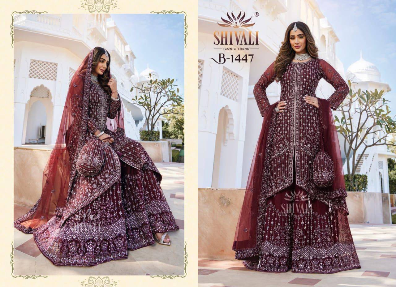 Shivali Hit Design 1447 By Shivali Beautiful Stylish Sharara Suits Fancy Colorful Casual Wear & Ethnic Wear & Ready To Wear Fancy Embroidered Dresses At Wholesale Price