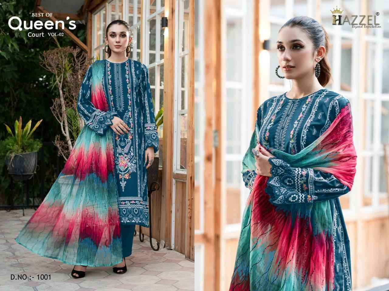 Best Of Queens Court Vol-2 By Hazzel 1001 To 1002 Series Designer Pakistani Suits Beautiful Fancy Stylish Colorful Party Wear & Occasional Wear Pure Cotton Print Embroidery Dresses At Wholesale Price