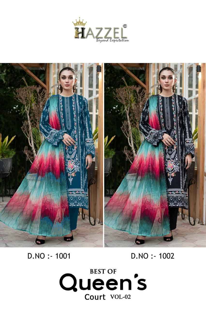 Best Of Queens Court Vol-2 By Hazzel 1001 To 1002 Series Designer Pakistani Suits Beautiful Fancy Stylish Colorful Party Wear & Occasional Wear Pure Cotton Print Embroidery Dresses At Wholesale Price
