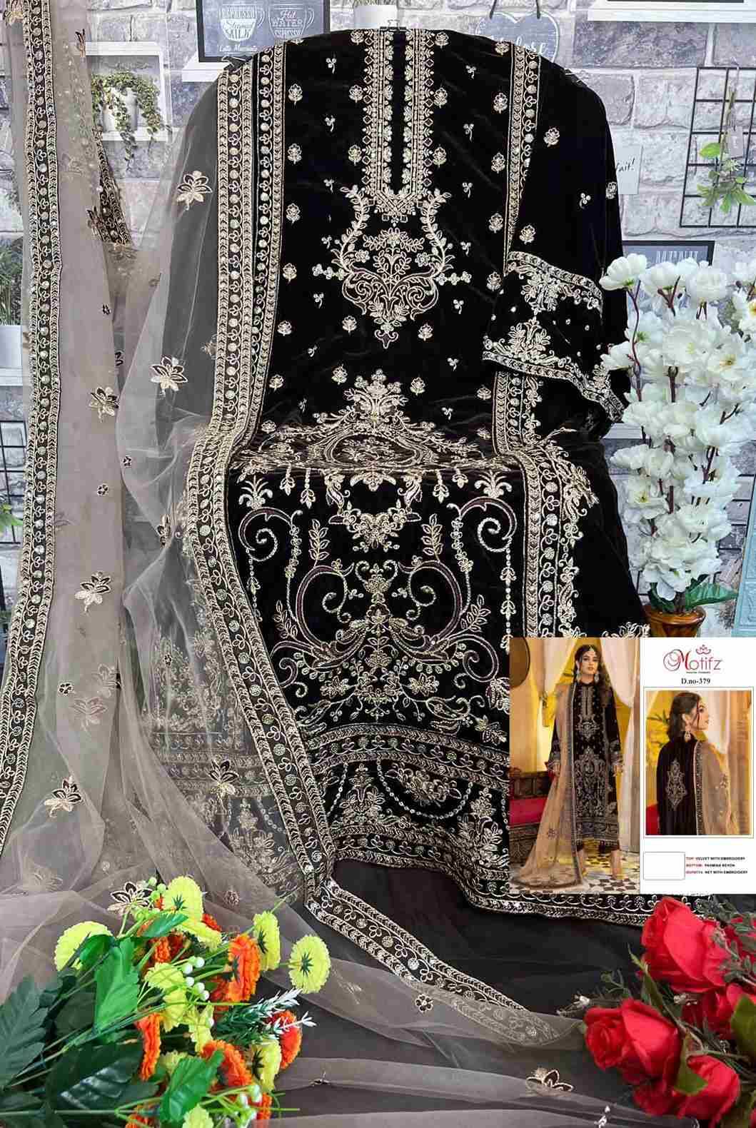 Motifz Hit Design 379 By Motifz Beautiful Pakistani Suits Colorful Stylish Fancy Casual Wear & Ethnic Wear Velvet Embroidery Dresses At Wholesale Price
