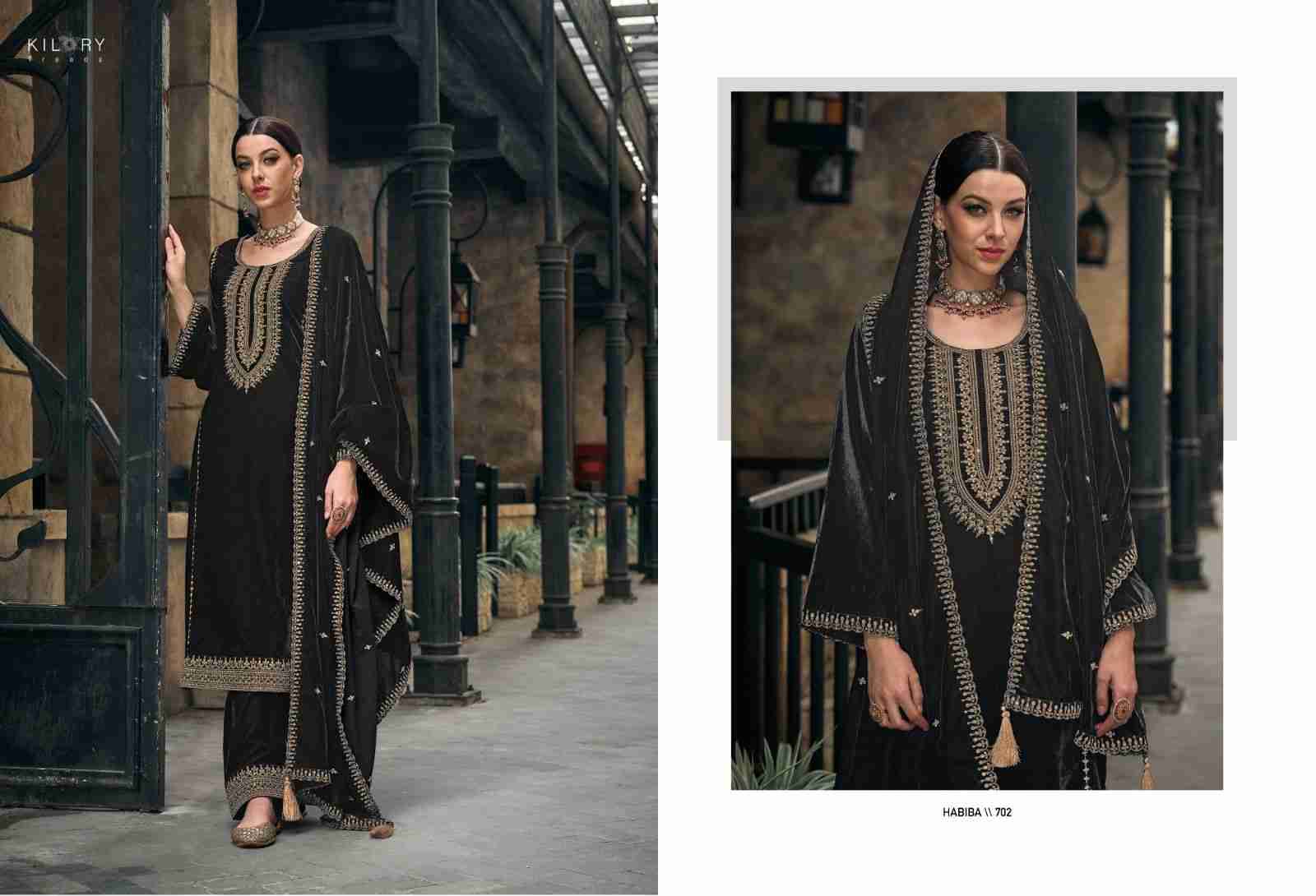 Habiba By Kilory 701 To 706 Series Beautiful Stylish Festive Suits Fancy Colorful Casual Wear & Ethnic Wear & Ready To Wear Pure Velvet With Work Dresses At Wholesale Price