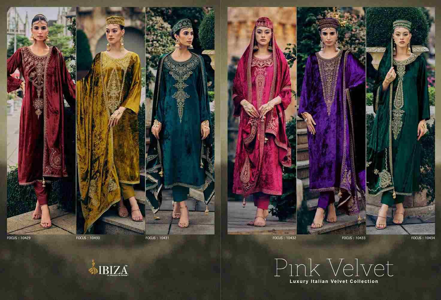 Pink Velvet By Ibiza 10429 To 10434 Series Beautiful Stylish Festive Suits Fancy Colorful Casual Wear & Ethnic Wear & Ready To Wear Pure Viscose Velvet With Work Dresses At Wholesale Price