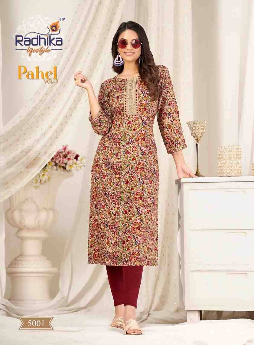 Pahel Vol-5 By Radhika Lifestyle 5001 To 5009 Series Designer Stylish Fancy Colorful Beautiful Party Wear & Ethnic Wear Collection Rayon Prints Kurtis At Wholesale Price