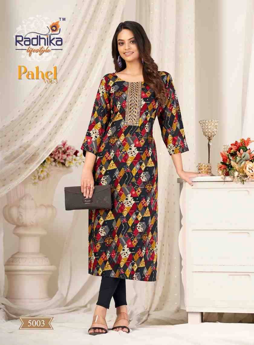 Pahel Vol-5 By Radhika Lifestyle 5001 To 5009 Series Designer Stylish Fancy Colorful Beautiful Party Wear & Ethnic Wear Collection Rayon Prints Kurtis At Wholesale Price