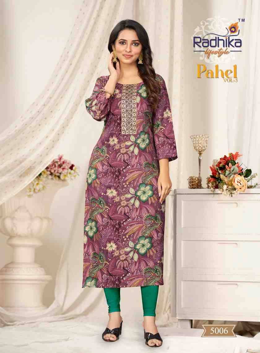 Pahel Vol-5 By Radhika Lifestyle 5001 To 5009 Series Designer Stylish Fancy Colorful Beautiful Party Wear & Ethnic Wear Collection Rayon Prints Kurtis At Wholesale Price