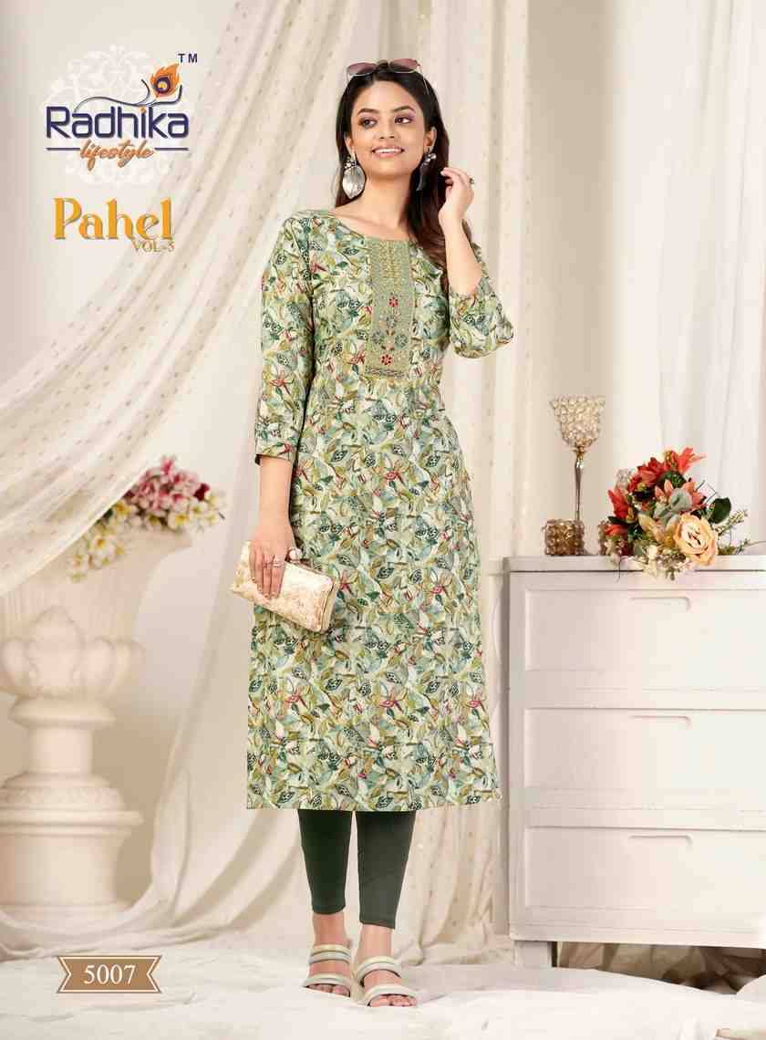 Pahel Vol-5 By Radhika Lifestyle 5001 To 5009 Series Designer Stylish Fancy Colorful Beautiful Party Wear & Ethnic Wear Collection Rayon Prints Kurtis At Wholesale Price