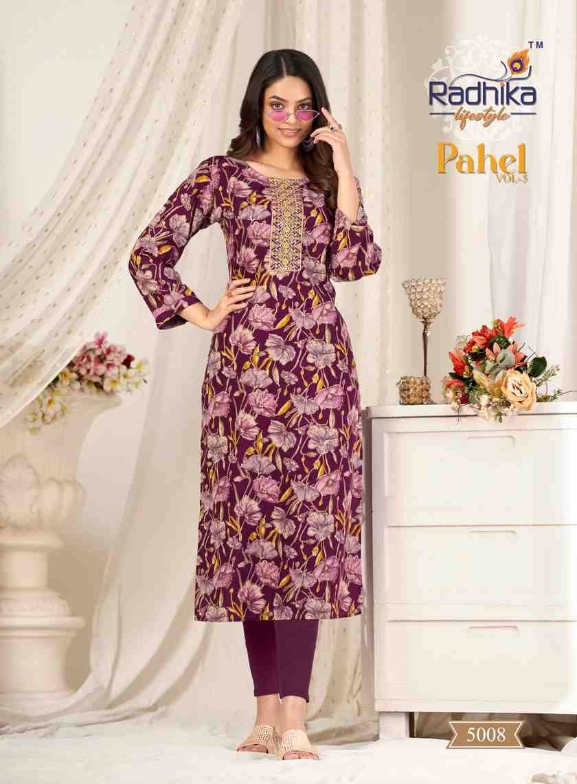 Pahel Vol-5 By Radhika Lifestyle 5001 To 5009 Series Designer Stylish Fancy Colorful Beautiful Party Wear & Ethnic Wear Collection Rayon Prints Kurtis At Wholesale Price