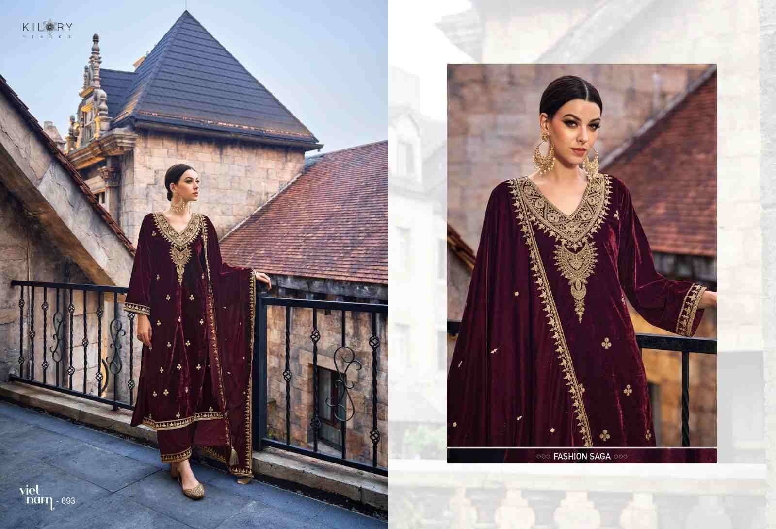 Noor-E-Ishq By Kilory 691 To 696 Series Beautiful Festive Suits Colorful Stylish Fancy Casual Wear & Ethnic Wear Heavy Velvet Embroidered Dresses At Wholesale Price