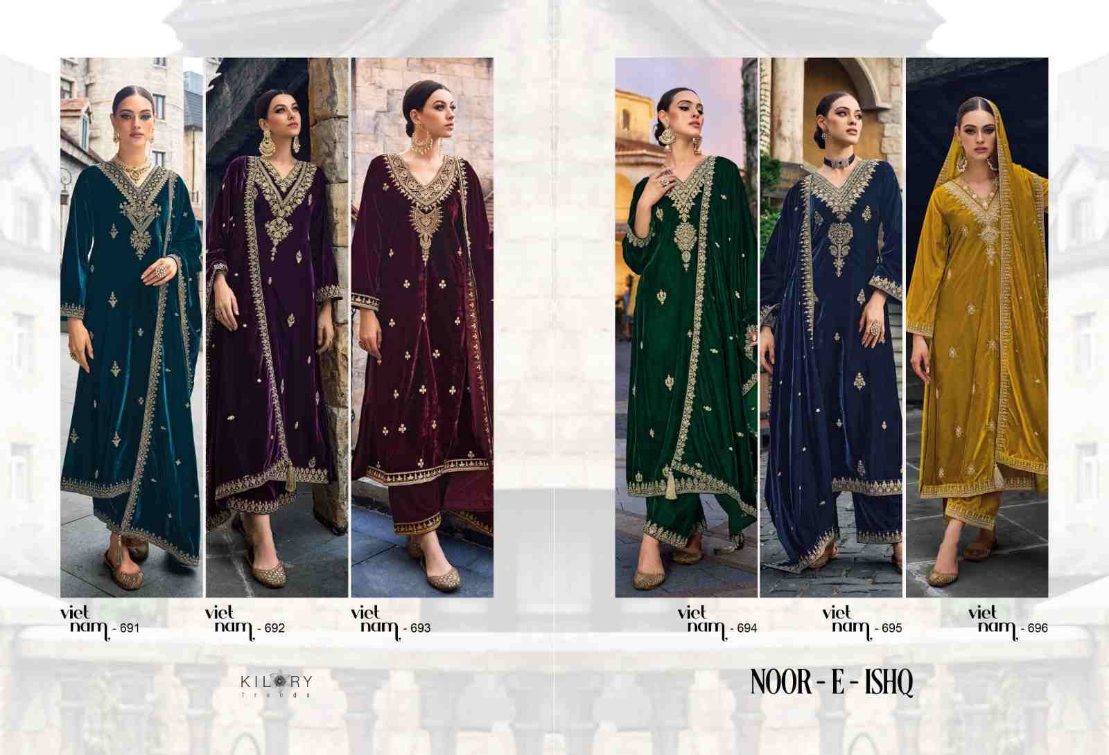 Noor-E-Ishq By Kilory 691 To 696 Series Beautiful Festive Suits Colorful Stylish Fancy Casual Wear & Ethnic Wear Heavy Velvet Embroidered Dresses At Wholesale Price