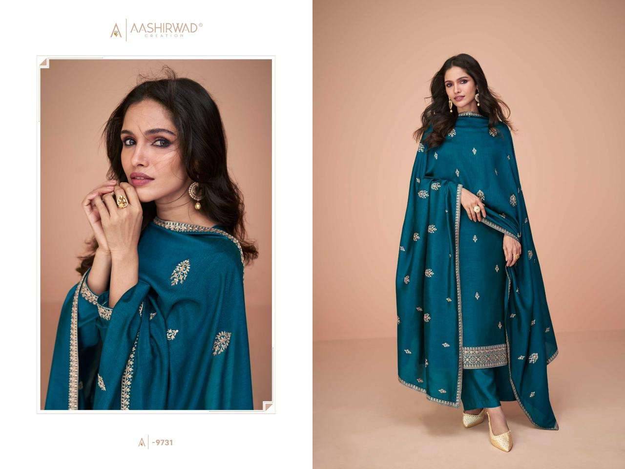 Hiva By Aashirwad Creation 9728 To 9732 Series Beautiful Festive Suits Colorful Stylish Fancy Casual Wear & Ethnic Wear Premium Silk Embroidered Dresses At Wholesale Price